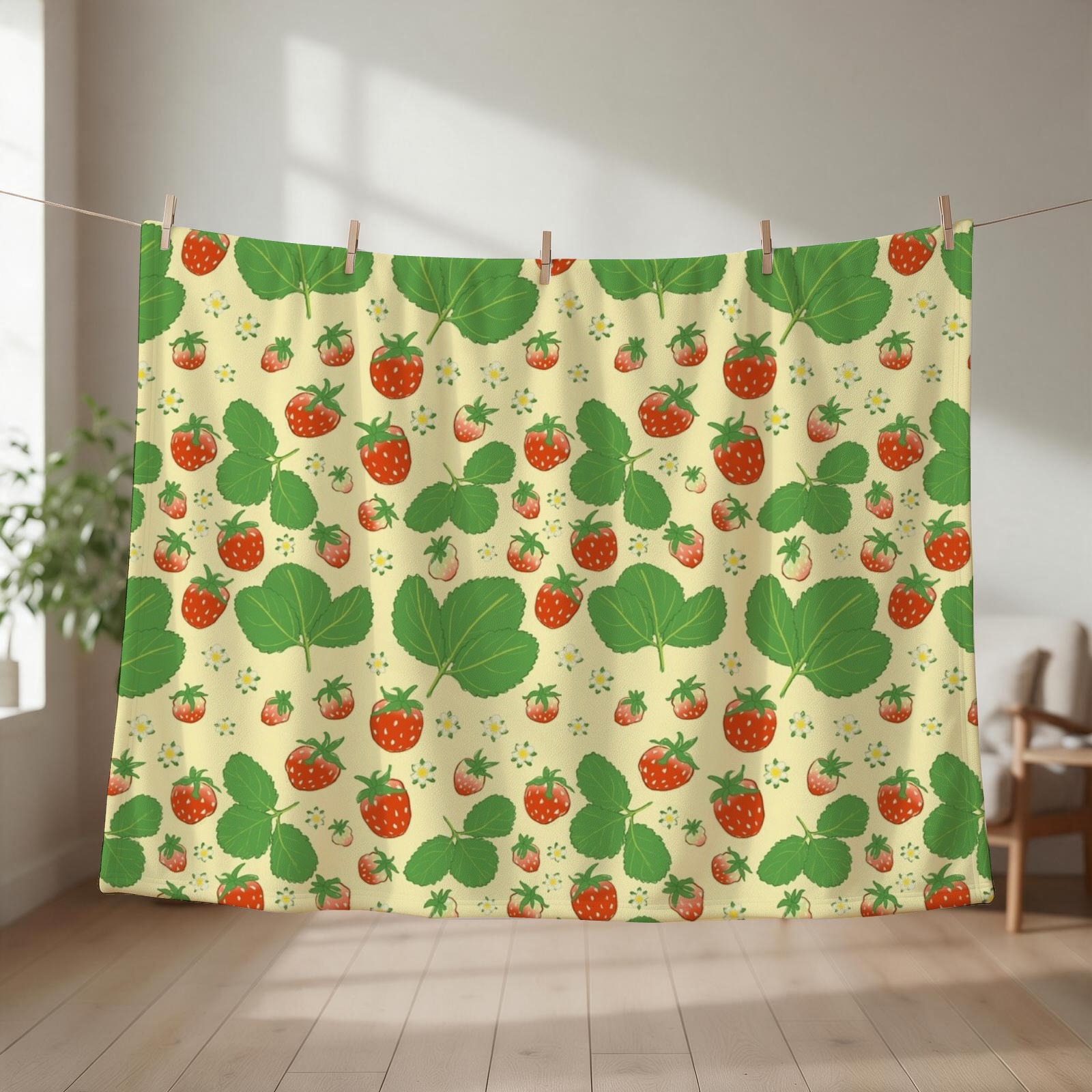 Anime Cosplay Idea - Selimut dengan motif stroberi bergaya vintage,
