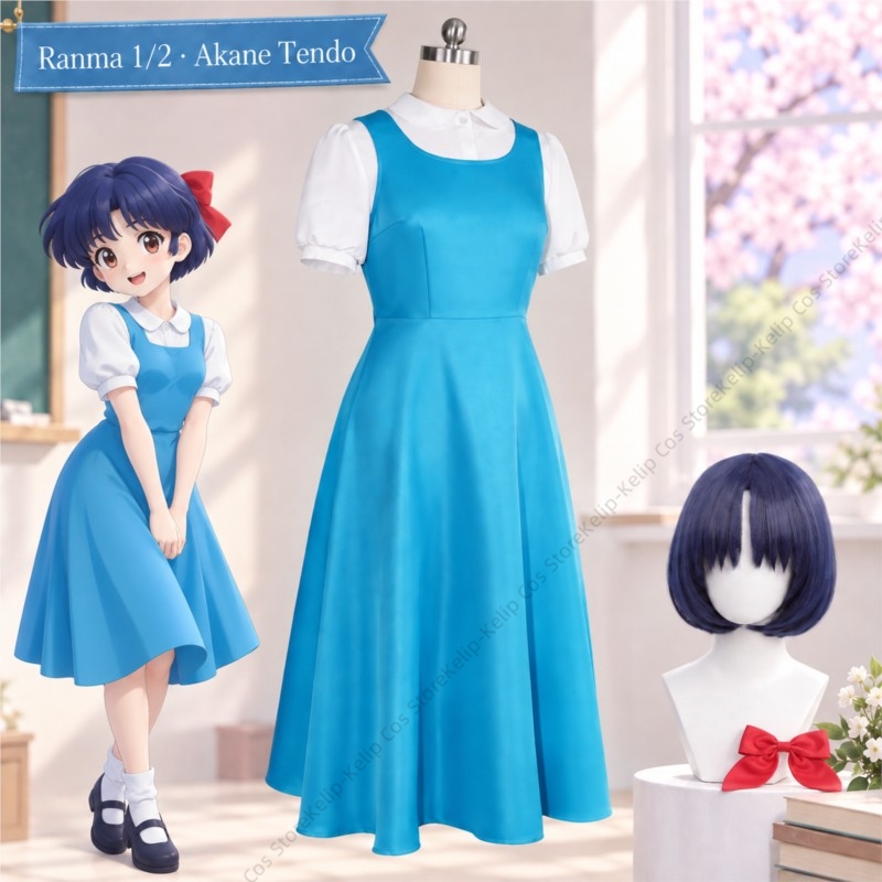 Kostum Cosplay Ranma 1/2 Akane - Anime Cosplay Blue Hair ulasan dan harga